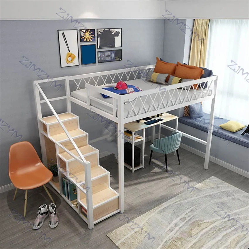 Twin Size Space Saving Metal Loft Bunk Bed Single Modern Student Dormitory Bunk Bed Sturdy Frame Metal Bed Guard Rail Stairs Beds Aliexpress