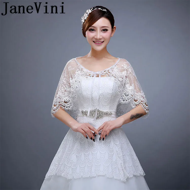 JaneVini 2019 Crystal White Bridal Capes for Wedding Dress Shawl Party Bolero Femme Lace Bride Jackets Wraps Shrugs Cover Up