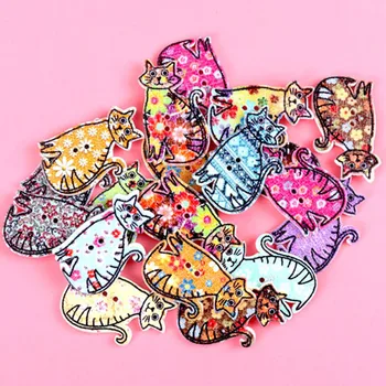 

Bottoni 30pcs Random Mix Cat Nature Wood Button Chidlren Decorative Wooden Buttons Sewing Accessories Crafts 18x30mm