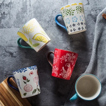 

Ceramic Retro Coffee Mugs Water Flower Cute Espresso Mug Creative Travel Large Office Taza Ceramica Desktop Decoration EB50MK