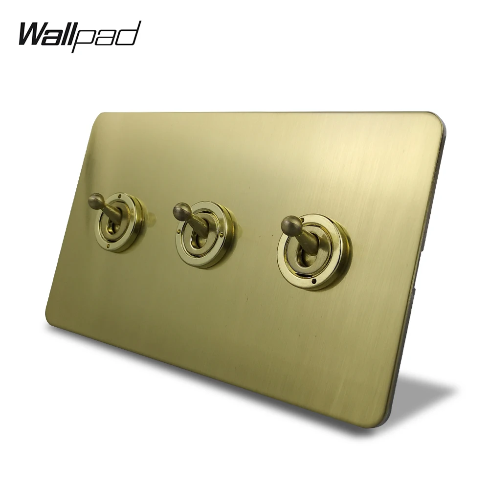 Wallpad Satin Gold 3 Gang 1 Way or 2 Way Toggle Switch Electric Light