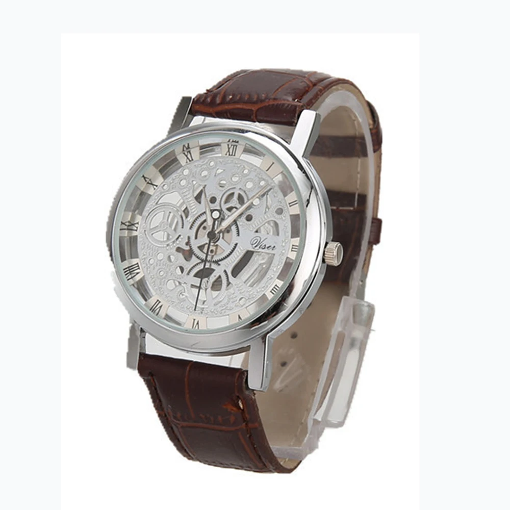 Модные деловые часы для женщин с гравировкой Скелет Полые Reloj Hombre платье кварцевые наручные часы с кожаным ремешком женские часы мужские часы