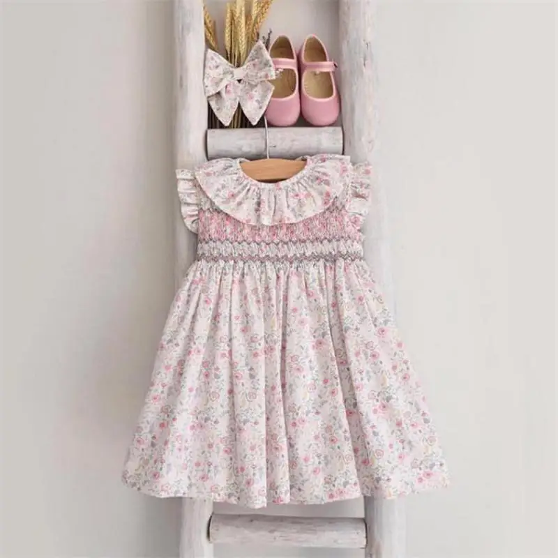 Baby Girls Smocked Rompers Toddler Girl Handmade Smocking Dress Sister Matching Smock Clothes 2024 Summer Kids Spanish Clothing