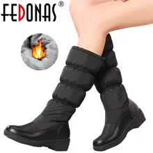 FEDONAS/новейшие женские зимние сапоги на танкетке и высоком каблуке; зимние высокие теплые женские туфли на платформе до середины икры; обувь из хлопка; высокие сапоги