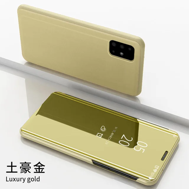 Smart Flip Phone Case For iPhone X XR XS 5 5S SE 7 8 6 6S Plus 11 12 13 Mini Pro Max 2020 Mirror Window Standing Holder Cover Gold