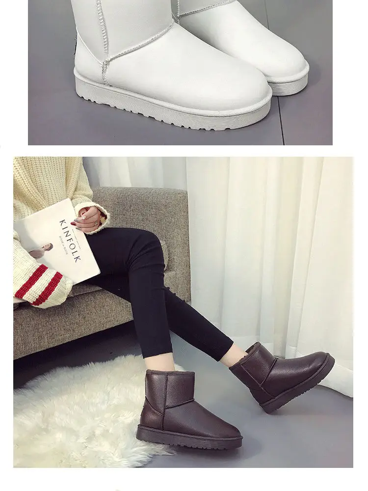 Зимние ботинки в классическом стиле для студенток; женские ботильоны; Теплая обувь из толстого плюша и хлопка для глубокой зимы; цвет черный, белый, коричневый