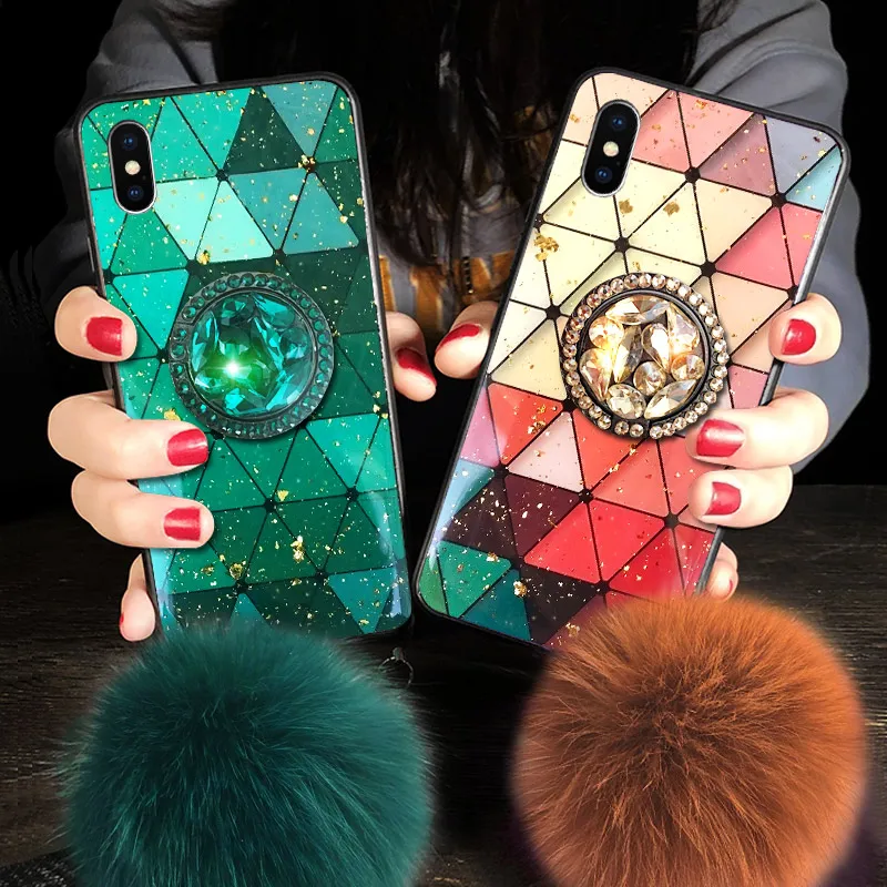 Блестящий Радужный мраморный чехол для телефона iPhone X XR XS MAX Emrald натуральный Лисий