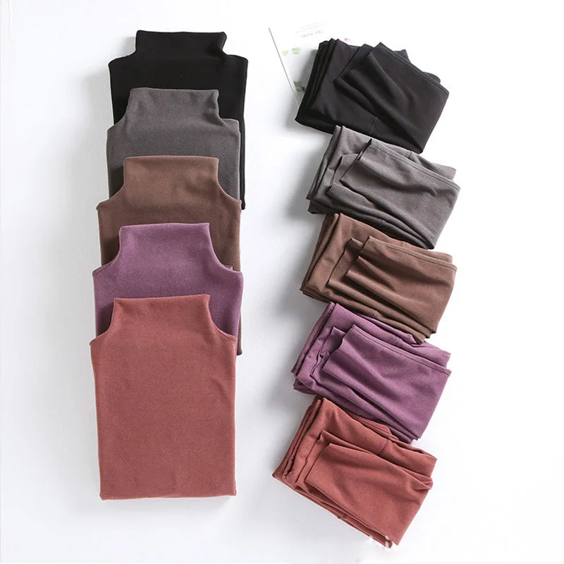 Plus Size Women Winter Turtleneck Thermal Underwear Set Comfortable Warm Velvet Long Sleeve Top Pajamas Pants Female Long Johns