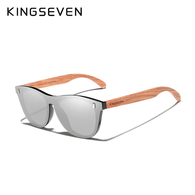 KINGSEVEN Brand Natural Bubinga Wooden Temple Polarized Rimless Sunglasses Men Women UV400 Handmade Eyewear Oculos de sol Silver Bubinga Wood