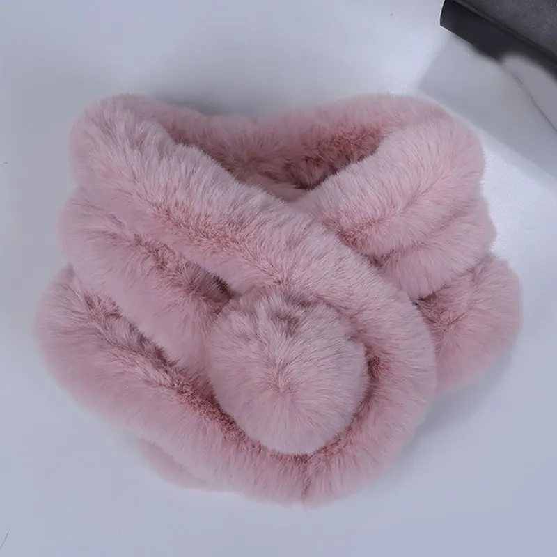 light pink Зимний шарф роскошный искусственный мех теплый шарф модный мягкий плюшевый плотный снуд шарфы шаль для взрослых детей женщин девочек - Цвет: light pink