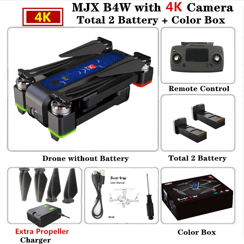 Blue 2B Color Box MJX B4W RC Drone GPS Drones with 5G WiFi 4K HD Camera Anti-Shake SD card GPS Optical Flow Follow Brushless Quadcopter VS X12 F11 - Цвет: Blue 2B Color Box