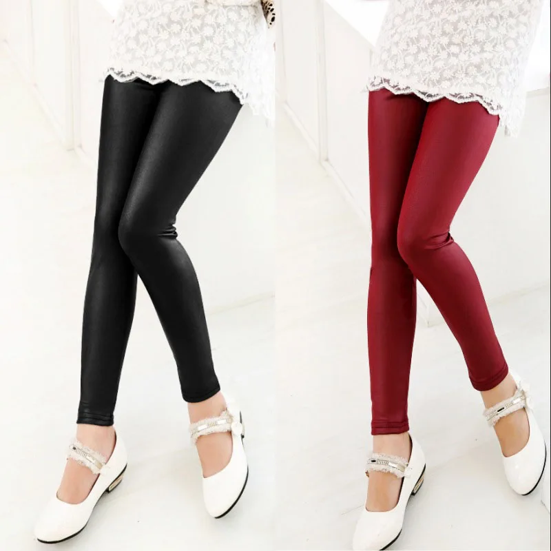 Высококачественные леггинсы для девочек из искусственной кожи детские штаны