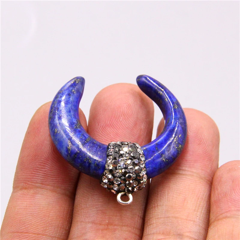 Натуральный синий кулон из ляпис-лазури сырой Лазурит ожерелье из камней с подвеской лазурит Рог кулон для ожерелья ювелирные изделия М