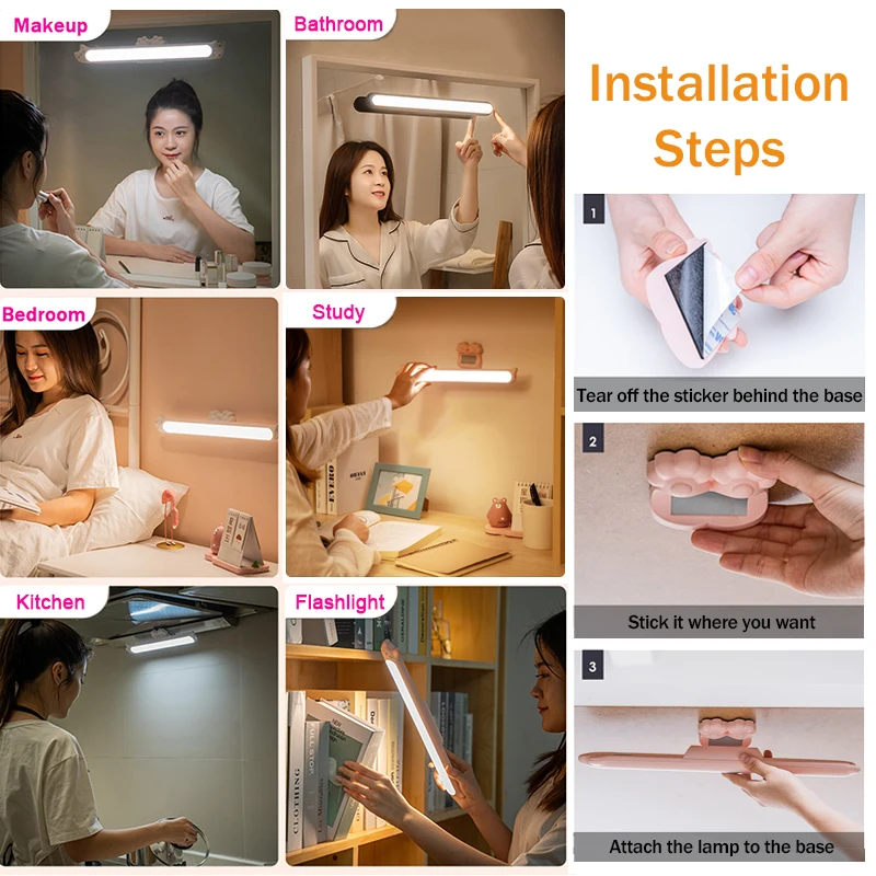  2020 LED Removable Makeup Mirror Lights USB Charging Adjustable Brightness Vanity Light For Bathroo