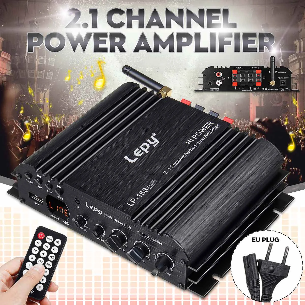 Lepy LP-168 HiFi Home Car Player bluetooth 2.1 Channel Stereo Power Amplifier FM Amp 19V 3A EU Plug