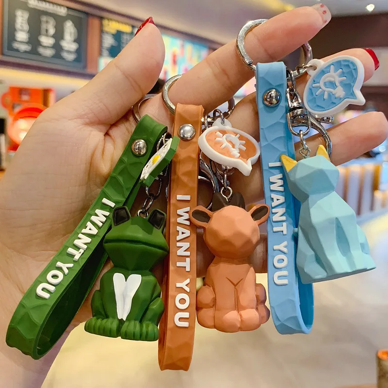 

Creative Cartoon Geometric Split Surface Animal Keychains Dinosaur Rabbit Shape Keychain Creative Handbag Boyfriend Gift