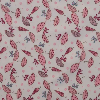 

1 yard Cotton Poplin Fabric for sewing pathwork, dress, cloth, bedding - Small Umbrella on White background (width=145cm)