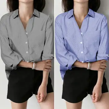 

ZANZEA Women Lapel Neck Buttons Down Blusas Tops 2020 Vintage Striped Shirts Casual Long Sleeve Tunic OL Shirts Blouses Oversize