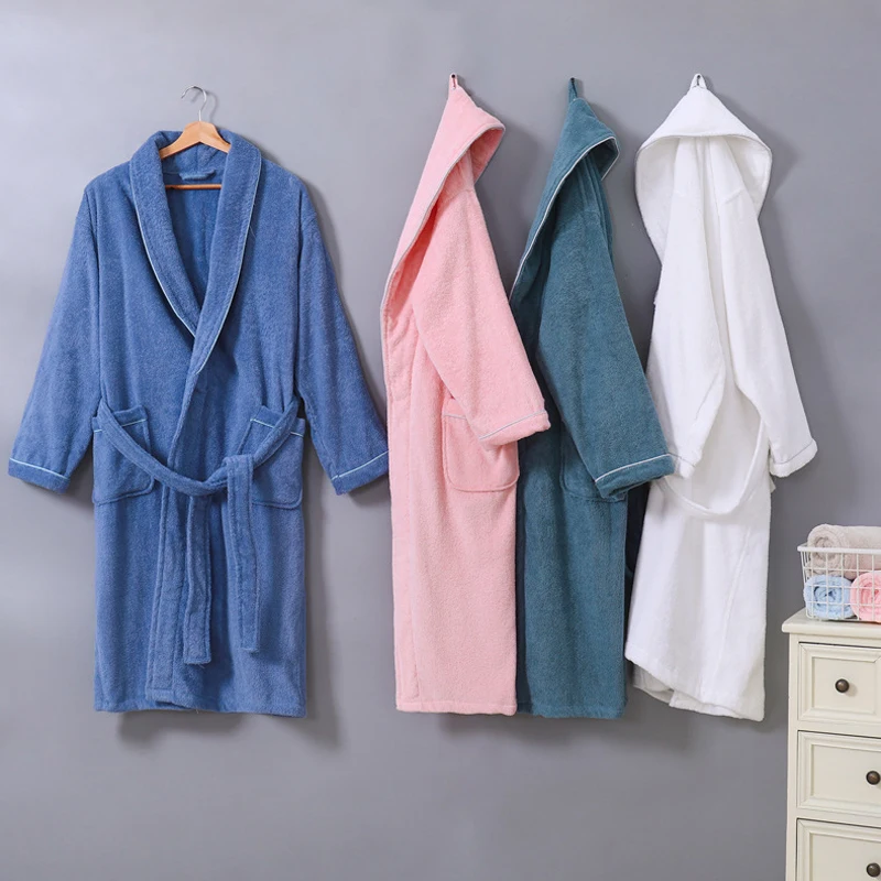 Solid Hotel Robe Cotton Robes Toweling Terry Robe Lovers Men And Women Bathrobe Soft Sleeprobe Female Casual Homewear