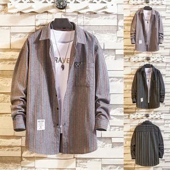 

Men's Autumn Fashion Casual Striped Printed Long-sleeved Top Blouse Shirt 2020 hot new products Spot supplier Dropshipping Hot i