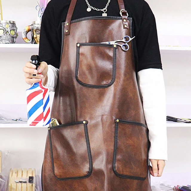 Hairdresser Leather Work Clothes Salon Barber Shop Multi Pockets Denim Apron 4