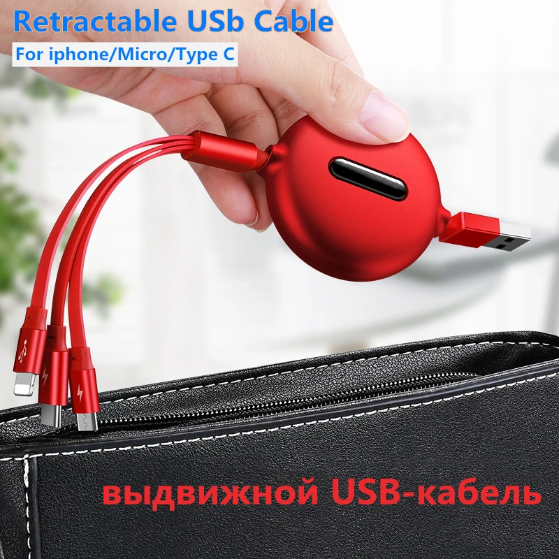 

3in1 USB Type C For iPhone Charger Cable 120cm 3A Fast For Android Phones Micro USB Cable Type-c Charging USB C Cable