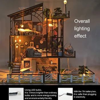 

With Furniture Gift Wooden 3D DIY Assembly 1:24 Three Storey Villa Jigsaw Toys Birthday Kids Simulation Dollhouse Kit Miniature