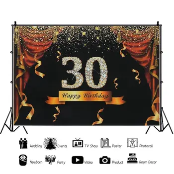 

30th Happy Birthday Vinyl Cloth Photography Background Backdrop Smooth Muslin Background For Party Banners Photo Studio Video