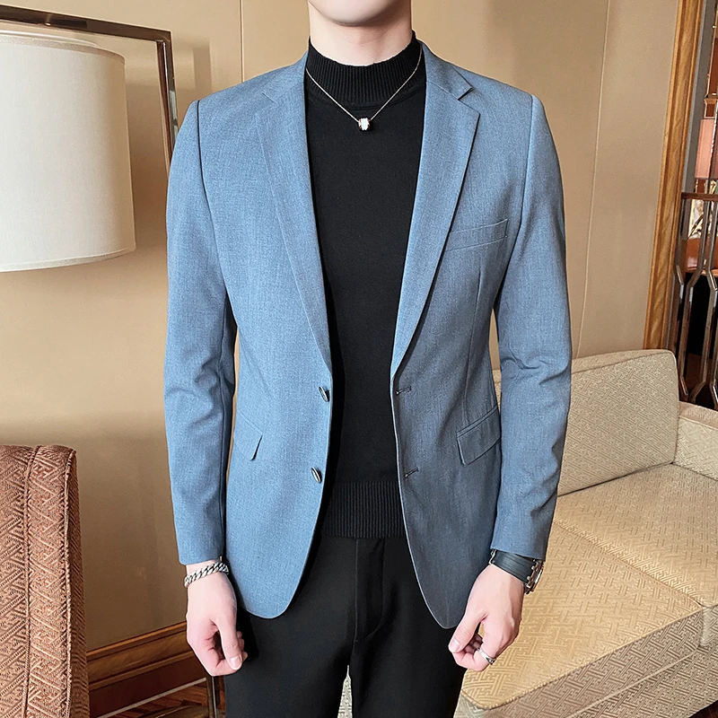 Blazer azul cielo para hombre, chaqueta de alta calidad, ropa de calle  ajustada, traje informal de manga larga, esmoquin, novedad de Primavera de  2020|chaqueta de deporte| - AliExpress