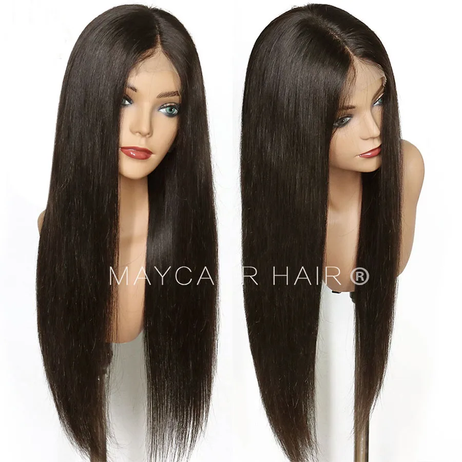Maycaur Brown Long Straight Synthetic Lace Front Wigs For Black Women Gluless Wig with Natural Hairline (2)