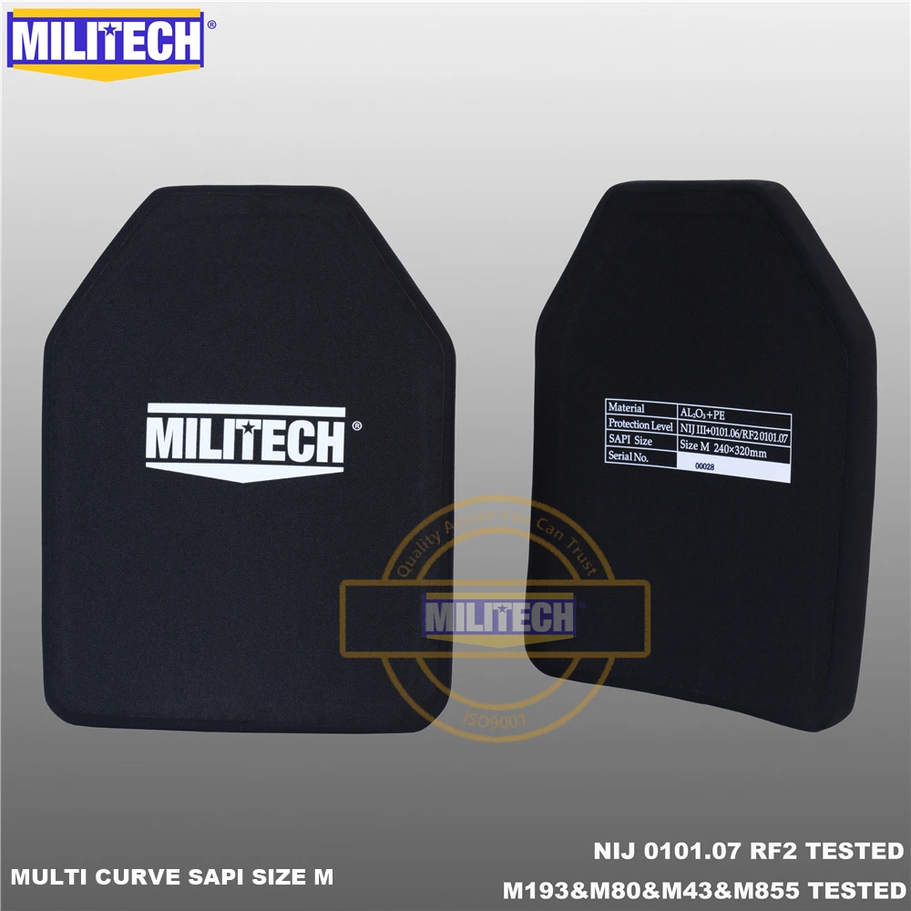 Пуленепробиваемая пластина MILITECH SAPI и 10x12 NIJ III + /NIJ 0101 07 RF2 из оксида алюминия