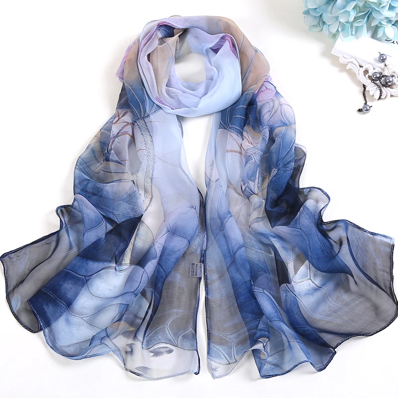 Summer Femme Scarves Scarf Scarf Women Floral Lotus Printing Long Soft Wrap Scarf Ladies Shawl Veil - Цвет: B