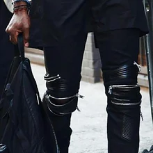 Сценические, уличные, танцевальные, очаровательные, кожаные, на молнии, декоративные джинсы, мужские, большие размеры, брюки для ног, для ночного клуба, хип-хоп, Тонкие штаны