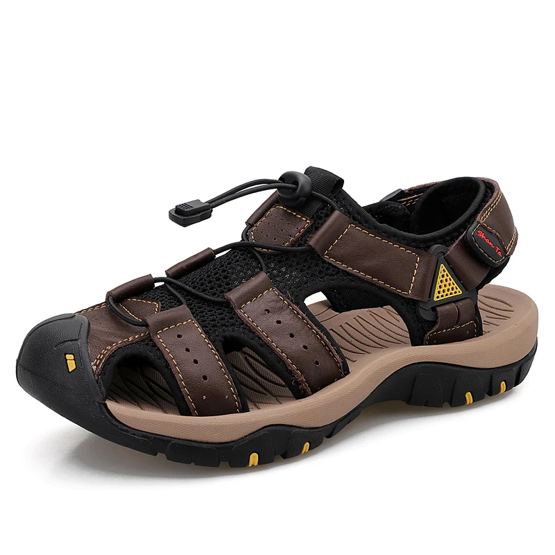 Summer Mens Sandals Slides Leather Breathable Soft Men Beach Sandals Leather Slippers Designer Roman Platform Outdoor Slippers