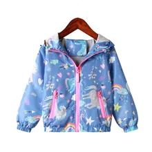 Chaqueta de primavera para niñas abrigos con capucha arco iris de unicornio para niñas pequeñas con estampado ropa de abrigo niños rompevientos chaquetas de otoño para niñas