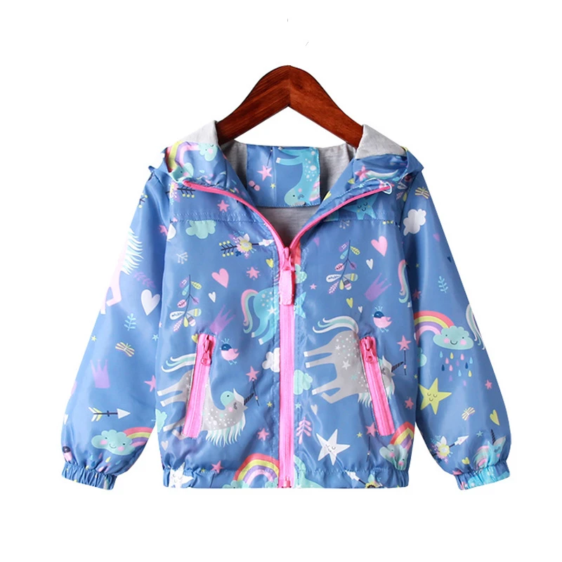Spring Jacket for Girls Coats Hooded Unicorn Rainbow Pattern Baby Girls Clothes Outerwear Kids Windbreaker Autumn Girls Jackets Outerwear & Coats