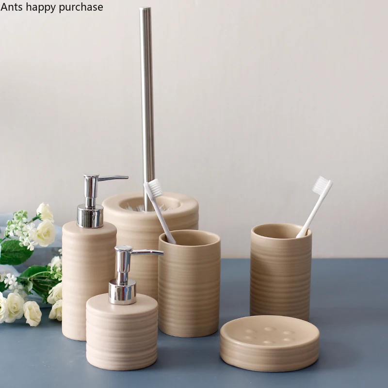 Khaki-Bathroom-Wash-Set-Bathroom-6-Piece-Set-Toiletries-Decoration ...