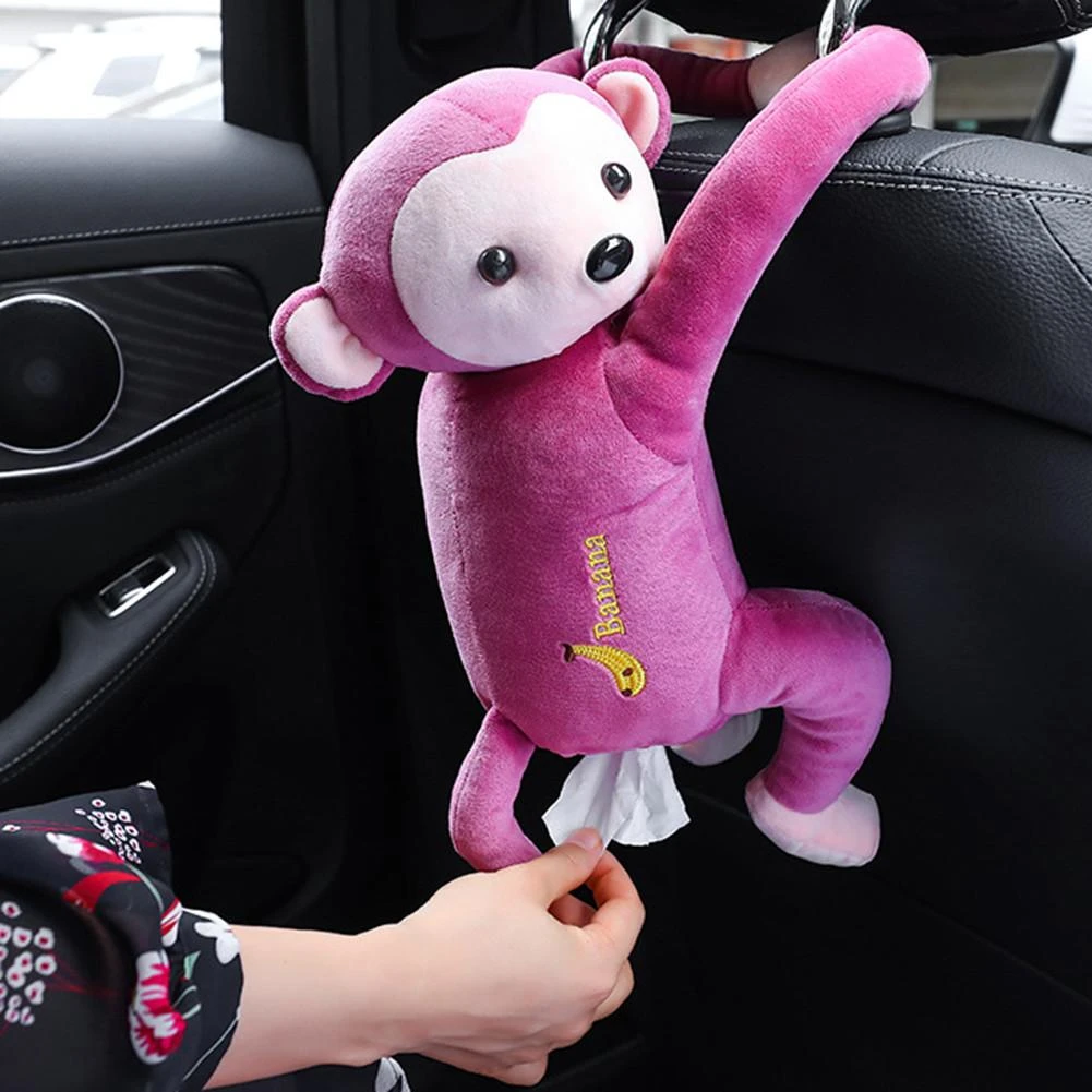 Tissue Box Cartoon Car Armrest Box Paper Animal Decor Car Napkin Cover Monkey