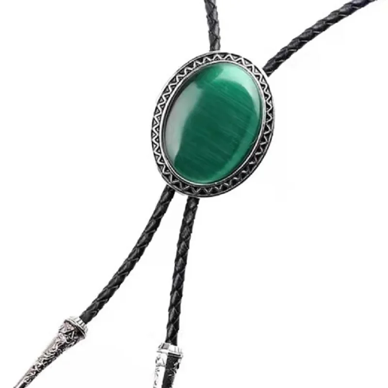 

New emerald multicolor gemstone large pendant bolo tie Indian aboriginal totem male and female bolo collar tie rope