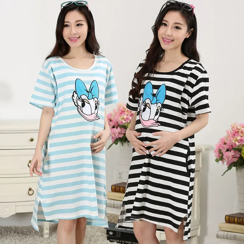 

Time of Childbirth Skirt Summer Thin Section Pure Cotton Pregnant Women Nightgown Postpartum Large Size wei nai qun Nursing Dres