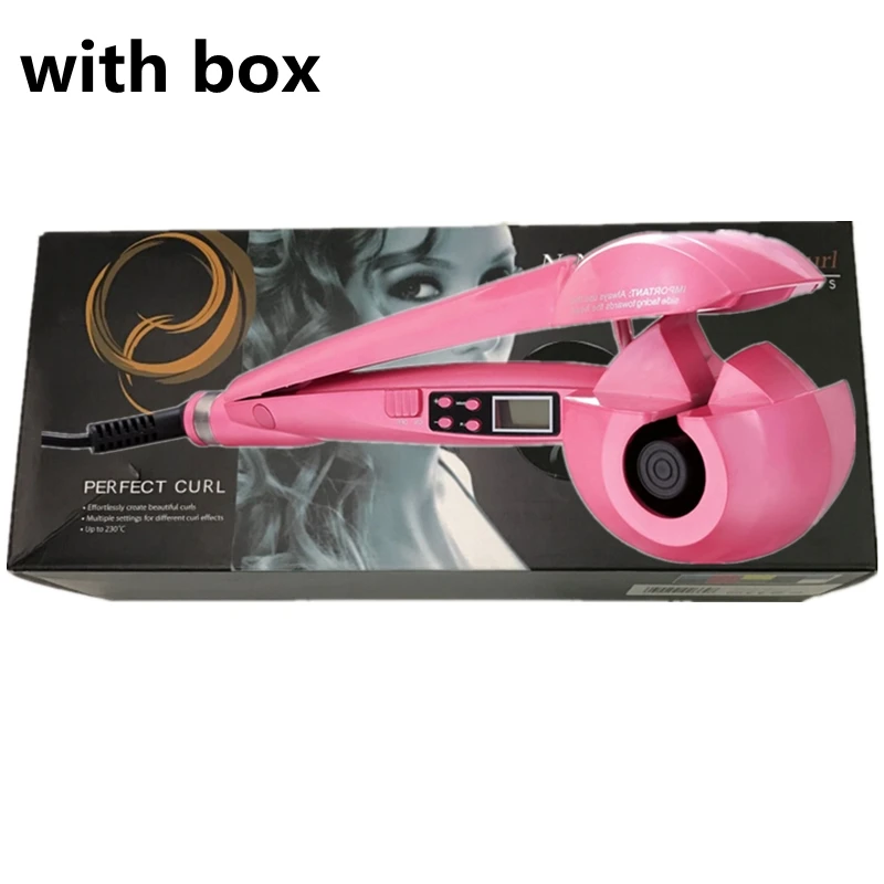 pink with box Салонные Автоматические щипцы для завивки волос, воздушные щипцы для завивки волос, 1 дюйм, керамические вращающиеся бигуди, инструменты для укладки волос, волшебная палочка, локон - Цвет: pink with box