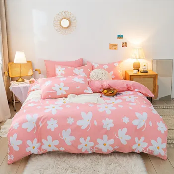 

Winter Girls Bedding Sets Pink Duvet Cover Sets Pillowcases 3/4pcs Flower Quilt Cover Sets Twin Full Single King Bedclothes