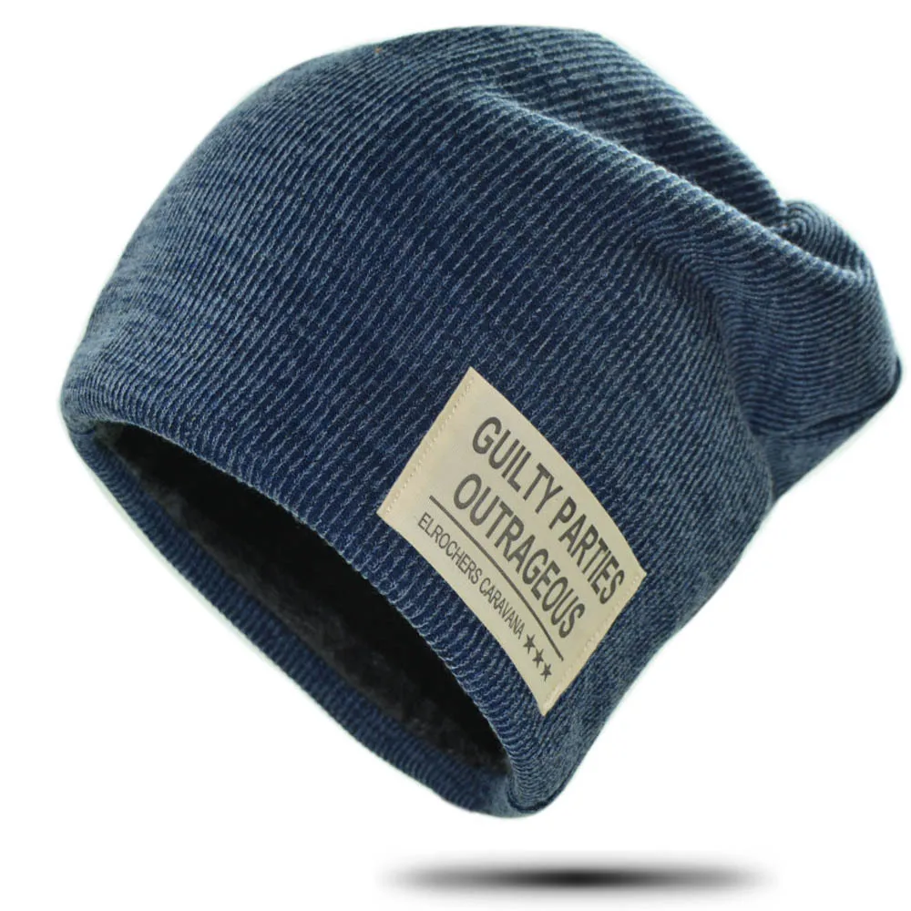 

Hat Winter New Style Versatile Applique Beanie Men Outdoor Double Layer plus Velvet Earmuff Warm dui mao Women's