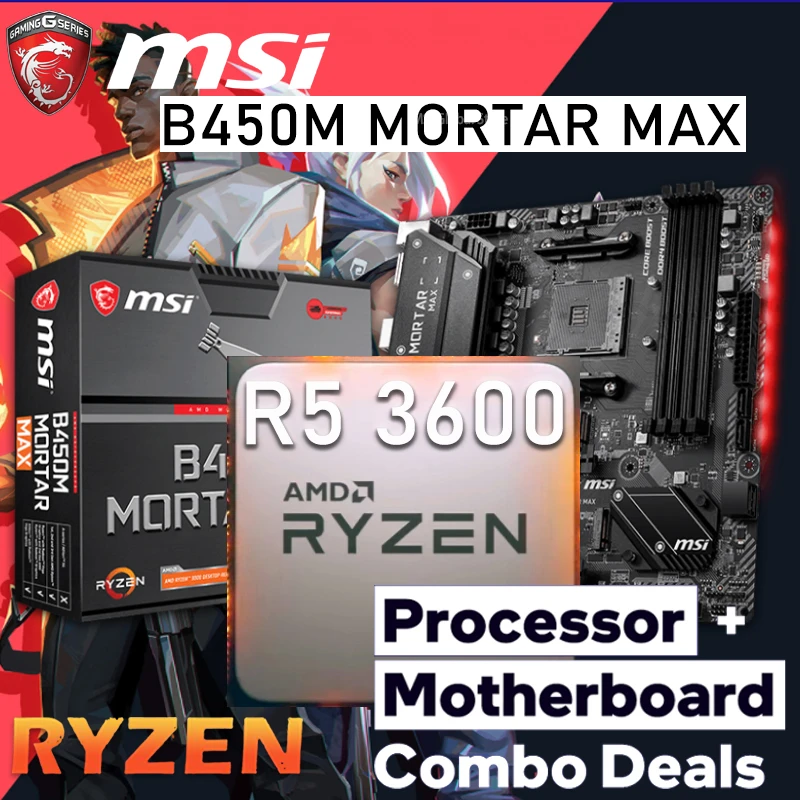 Mortero MAX MSI B450M para videojuegos, conjunto de Placa base AMD Ryzen  B450 AMD Ryzen 5 3600, Combo de tarjeta madre AMD B450 OC|Placas base| -  AliExpress