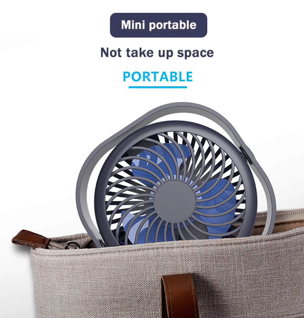 USB Desk Fan Portable Desktop Table Fan with 3 Speed 360 Rotation Adjustable Strong Wind Quiet Mini Fan for Office Household
