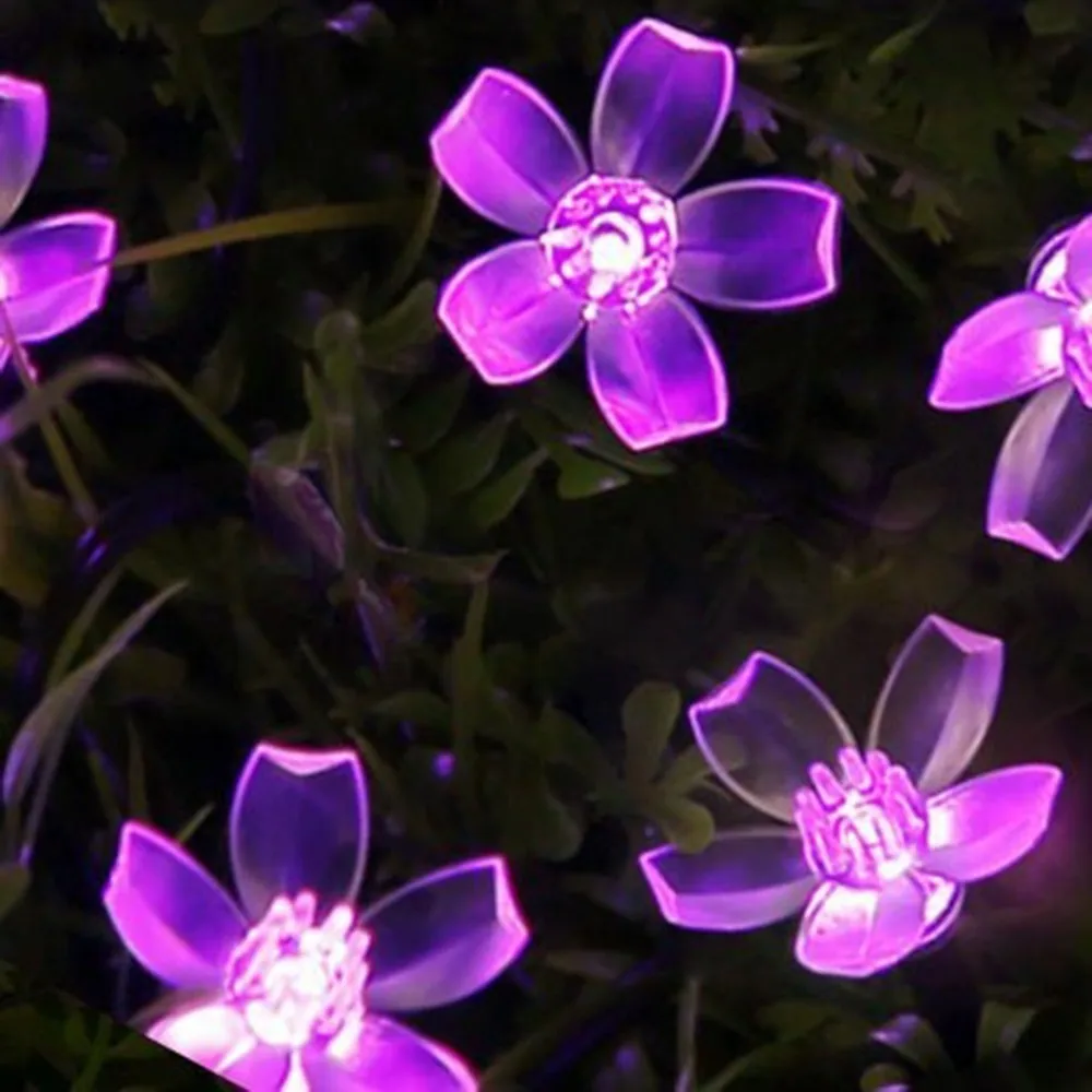 

LED String Fairy Lights Peach Flower Lighting String Solar Lamp Power Garlands Garden Christmas Decor For Outdoor 7M 50LEDS