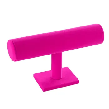 

Black Velvet Leather Pink T Bar Rack Organizer Hard Stand Holder for Bracelet Chain Necklace Chain Watch Fashion Jewelry Display