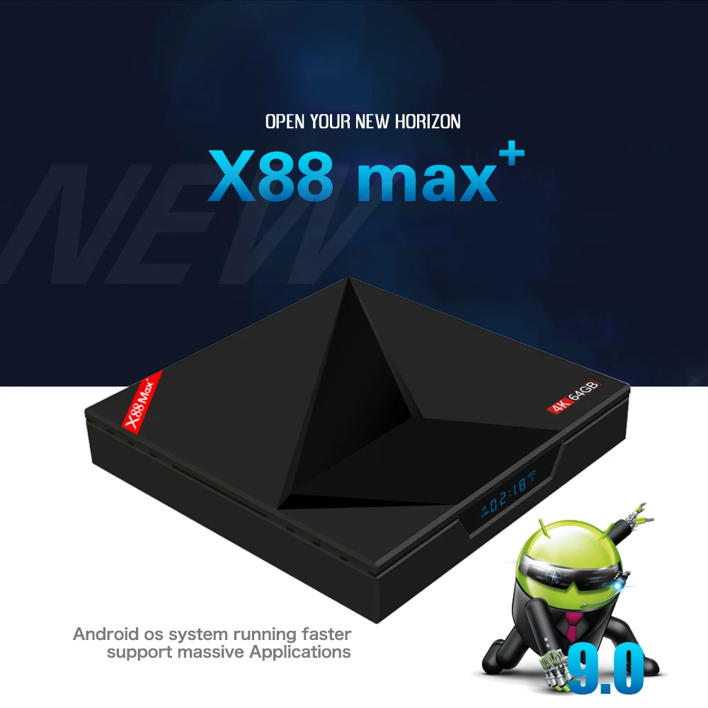  Android 9.0 TV Box 4GB 64GB X88 Max+ RK3318 Quad-Core 64bit Cortex-A53 100M Dual Wifi BT4.0 H.265 4