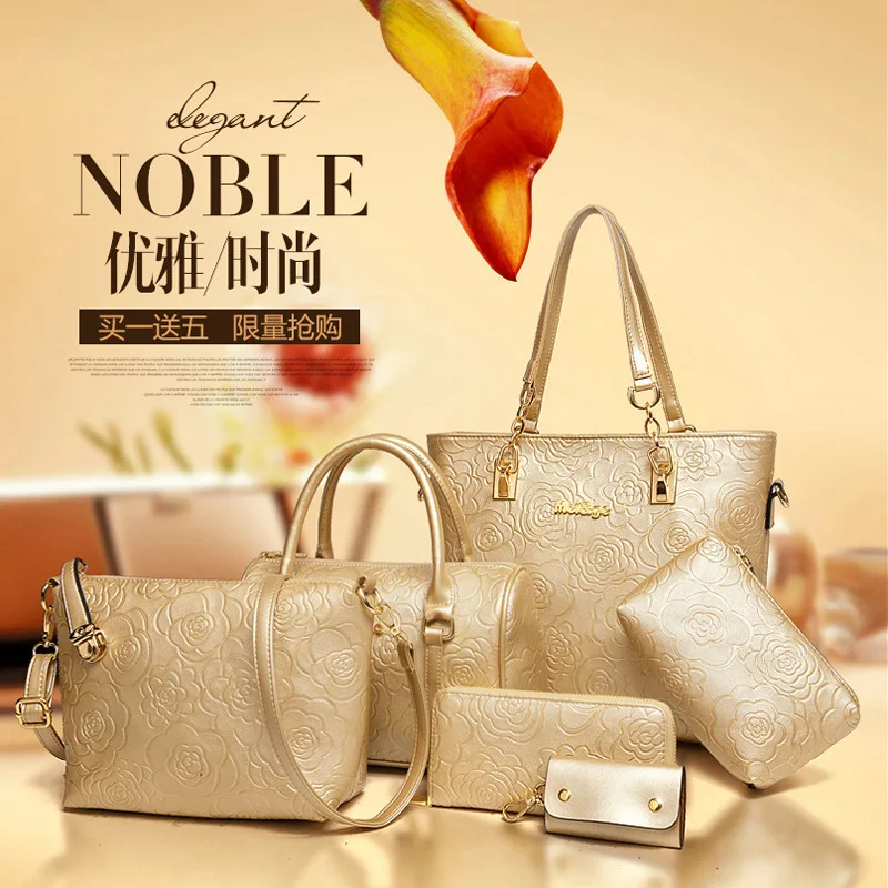 

WOMEN'S Bag Different Size Bags Large Flower Pattern Six Pieces Set Europe And America Women's Shoulder Bag/ Hand Bag Shoulder L