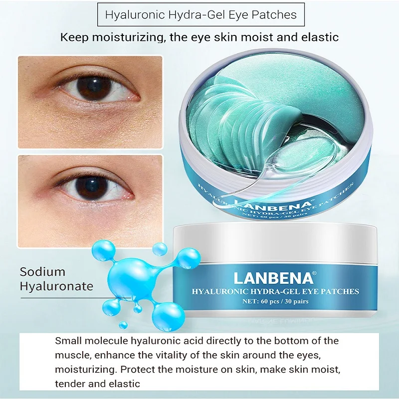 LANBENA, 60 шт., набор, маска для глаз, гель, коллаген, повязка для глаз, уменьшает темные круги, пышные глаза, тонкие линии, против старения, увлажняющий Уход за глазами